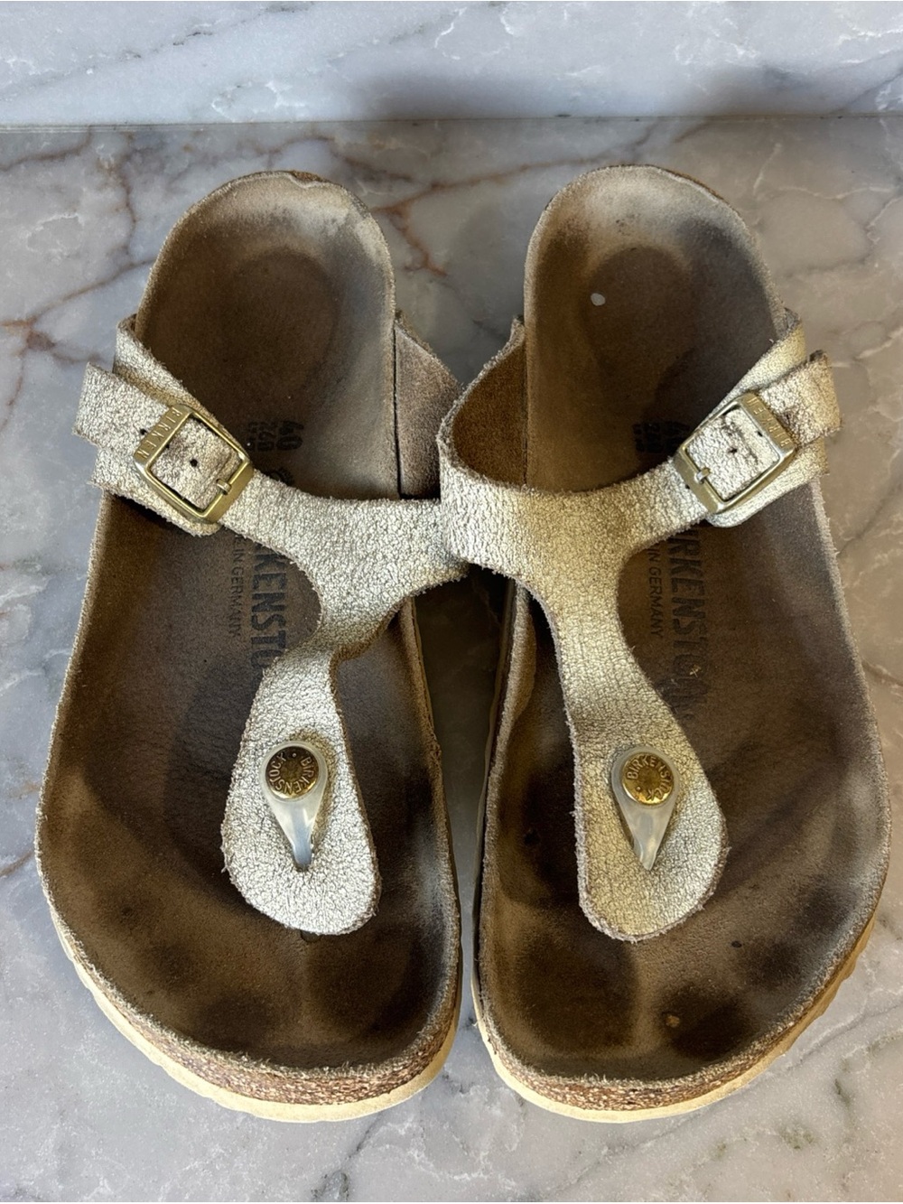 Birkenstock Gold Suede Toe-Post Sandals